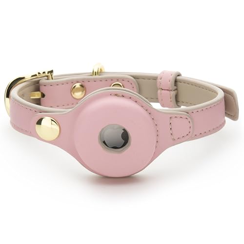 NINA WOOF Cupertino Hundehalsbänder, Geschirre & Leinen aus veganem Leder mit Hunde-Tracker-Gerätehalter, verstellbares Hundehalsband (XS (Hals: 9x12), Rosa) von Nina Woof