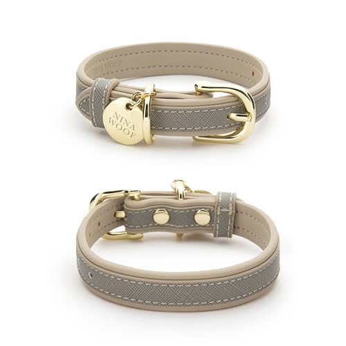 NINA WOOF London Hundehalsband aus veganem Leder – luxuriöses, niedliches Hundehalsband mit verstellbarer Schnalle, Halsband für kleine Hunde bis Hundehalsband für große Hunde – gepolstert – Farbe von Nina Woof