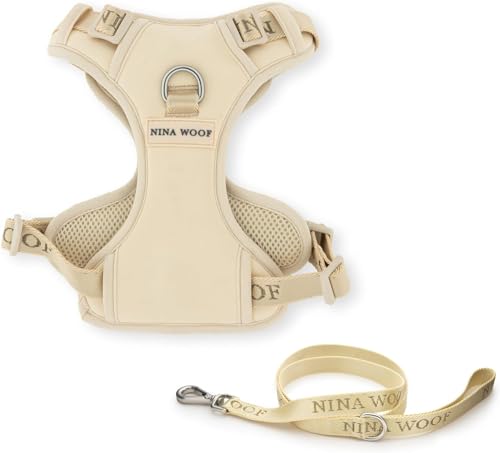 NINA WOOF The Pure Comfort Geschirr – Hundegeschirr und Leine, bequemes Hundegeschirr, extra gepolstert und verstellbar, weiches Brustgeschirr, umweltfreundliche weiche Materialien, Vanille, Größe S von Nina Woof