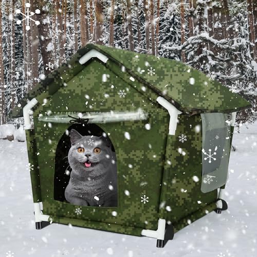 Katzenhaus für draußen, wetterfest, für Wildkatzen, Indoor-Katzenhaus mit Matte und Kantennägeln für draußen, bietet gemütlichen Unterschlupf für streunende Katzen und Outdoor-Katzen von Ninodemu