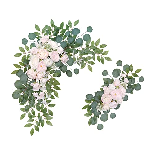 Nishiyuenyi 2 Teiliger Blumenbogen für Die Hochzeit mit Blättergirlande Als Dekoration für Die Zeremonie, Hell-Pink von Nishiyuenyi