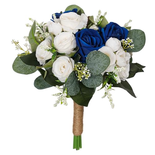 Nishiyuenyi Hochzeitsstrauß Fake Blumenstrauß Brautjungfernstrauß Tossing Bouquet für Braut Brautjungfern Jahrestag Französische Rustikale Hochzeit, Blau Weiss von Nishiyuenyi