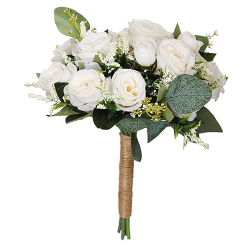 Nishiyuenyi Hochzeitsstrauß Fake Blumenstrauß Brautjungfernstrauß Tossing Bouquet für Braut Brautjungfern Jahrestag Französische Rustikale Hochzeit, Weiß von Nishiyuenyi