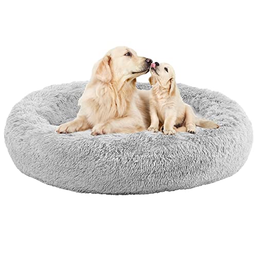 Nisrada Hundebett für kleine, mittelgroße und große Hunde, 142,2 cm, beruhigendes Hundebett, waschbar, rund, gemütlich, weiches Haustierbett für Welpen und Kätzchen mit rutschfester Unterseite von Nisrada