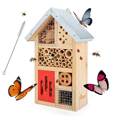 Niteangel Insektenhotel aus Naturholz für den Garten, Insektenhaus für Marienkäfer, Florfliegen, Schmetterling, Biene, Käfer von Niteangel