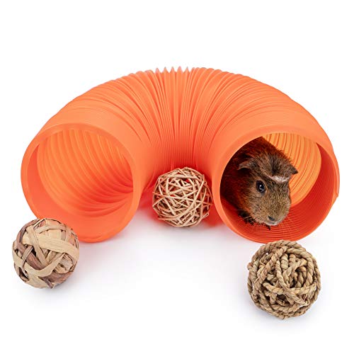 Niteangel Lustiger Tunnel mit 3 Spielbällen für Meerschweinchen, Chinchillas, Ratten und Zwergkaninchen (Orange) von Niteangel