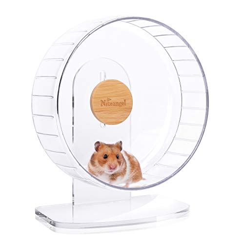 Niteangel Super-leise Hamsterräder - Leise Spinner-Hamsterräder mit verstellbarem Ständer für Zwerghamster, Gerbils, Mäuse oder andere kleine Tiere (M, Transparent) von Niteangel