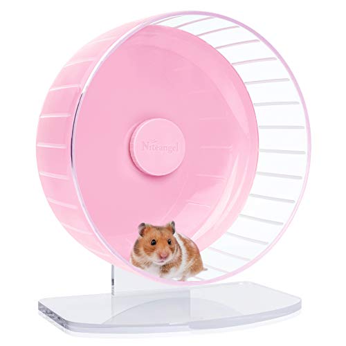 Niteangel Superleise Hamster-Übungsräder: Leise Spinner-Hamster-Laufräder mit verstellbarem Ständer für Hamster, Rennmäuse, Mäuse oder andere Kleintiere (L, Rosa) von Niteangel