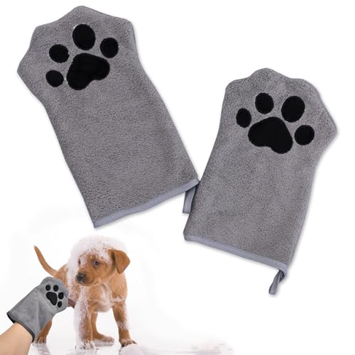 Niuhong 2 Pcs Hundehandtuch Katzen Reinigung Handschuhe Haustiere Saugfähiges Reinigungstuch Weich & Langlebig Mikrofaser Handtuch Handschuhe Hunde Katze Andere Klein Tiere (grau) von Niuhong