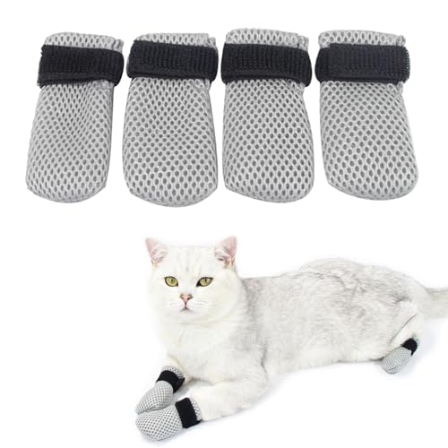 Niuhong 4 Pcs Katzenschuhe Baden Verstellbare Katzenstiefel Atmungsaktiv Netzstoff Kratzschutz Haustier-Katzenpfotenschutz Anti-Scratch Baden Rasieren Schneiden Nägeln (L) von Niuhong