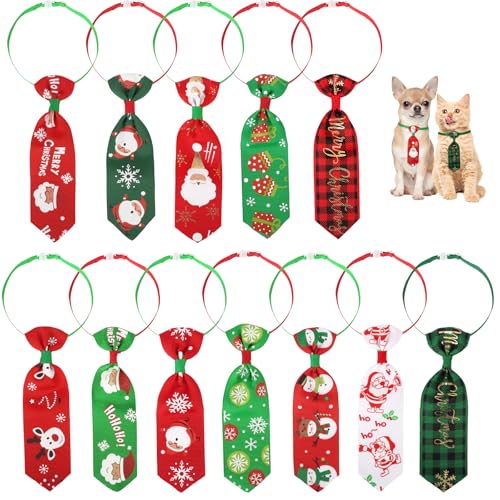 12 x Weihnachts-Hunde-Halsbänder, Weihnachts-Haustier-Krawatten, Haustier-Cosplay-Krawatten für Weihnachten, Katzen, Hunde, verstellbar, für Weihnachtsfeier, Hundepflege, Bänder (12) von Niuoppy