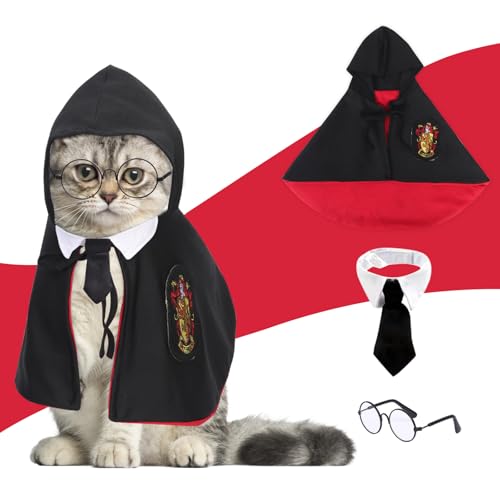 Haustier-Halloween-Kostüme, lustiges Haustierkostüm, Halloween-Haustier-Umhang mit Haustier-Krawatten und Brille, Haustier-Outfits, Katzenumhang für Hund, Katze, Party, Halloween, Cosplay-Kostüm (S) von Niuoppy