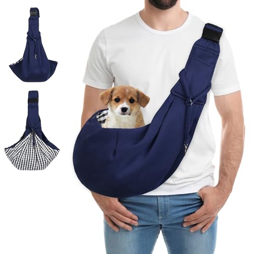 Hund Tragetuch, Hundetragetuch mit Verstellbarem Schultergurt, Hundetragetasche bis 7.5kg, Hundetasche für kleine Hunde im Freien Reisen (blau-k01) von Niuoppy