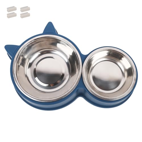 Niuoppy Katzennäpfe 2 Pack, Rosa Katzennapf mit Ständer, Edelstahlnäpfe für Katzen Hunde, Abnehmbarer Haustier Katzenfutter Schüssel, Haustier Wassernapf für Katzen Hunde (Blau) von Niuoppy