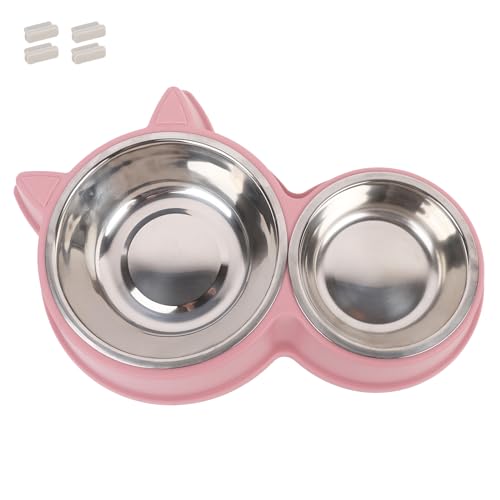 Niuoppy Katzennäpfe 2 Pack, Rosa Katzennapf mit Ständer, Edelstahlnäpfe für Katzen Hunde, Abnehmbarer Haustier Katzenfutter Schüssel, Haustier Wassernapf für Katzen Hunde (Rosa) von Niuoppy