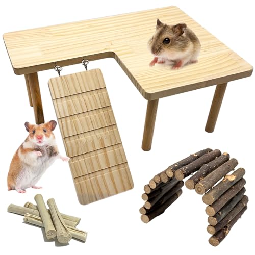 Niwaes Große Hamsterplattform mit Beinen, Holz Syrische Hamster Kletterplattformen mit Rampe Kit Holzleiter Brücke Ratte Spielspielzeug Stehtisch Rennmäuse Käfig Zubehör von Niwaes