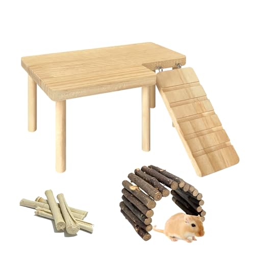 Niwaes Große Hamsterplattform mit Beinen, Holz Syrische Hamster Kletterplattformen mit Rampe Kit Holzleiter Brücke Ratte Spielspielzeug Stehtisch Rennmäuse Käfig Zubehör von Niwaes