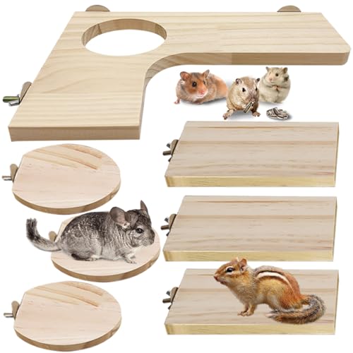 Niwaes Hamsterkäfig-Plattform-Set, Holz, Juvenile Chinchilla-Regale, Eichhörnchen, L-Form, Eckleiste, Stehbrett, Rattenkäfig-Zubehör für Rennmäuse, Kleintierklettern, 7 Stück von Niwaes