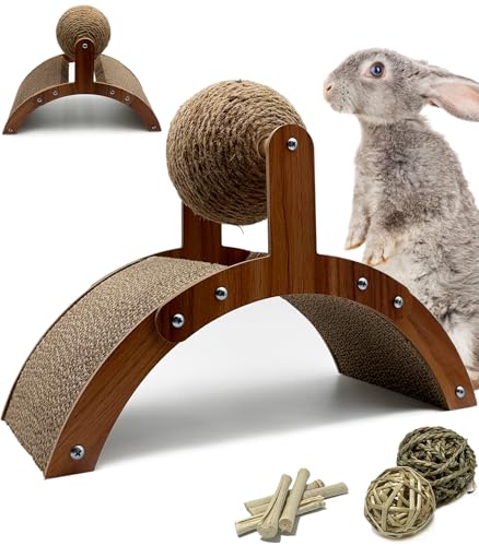 Niwaes Kaninchen Kratzspielzeug, Natürliches Sisal Häschen Kratzpappe Pad und Kratzball, 2-in-1Haustier Bereicherung Interaktives Spielzeug für Indoor Hasen Frettchen Chinchillas Kleintiere Langeweile von Niwaes