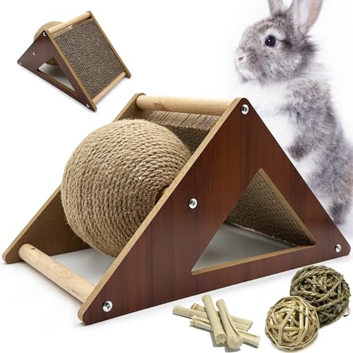 Niwaes Kaninchen Kratzunterlage Karton, Natürlicher Sisal Bunny Kratzball 2-in-1 Kaninchen Anreicherung Spielzeug Haustier Kratzbaum Interaktives Spielzeug für Indoor Hasen Frettchen Chinchillas von Niwaes