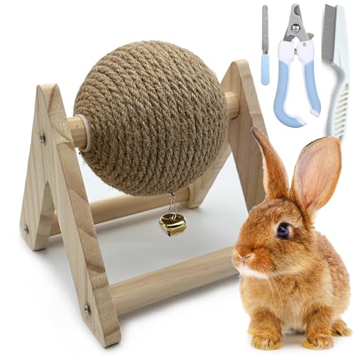 Niwaes Kratzspielzeug Hase klein mit Glocke Holz Natur Sisal Seil von Niwaes