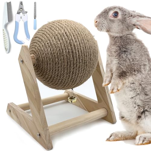 Niwaes Medium Kaninchen Kratzspielzeug mit Glocke Holz Natur Sisal Seil von Niwaes