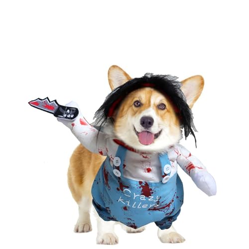 Halloween-Kostüm für Hunde, Chucky-Hundekostüm, tödliche Puppe, blutige Puppe, lustige Haustierbekleidung, Cosplay, gruseliges Outfit für Kätzchen, Welpen, Größe L von Niwugady