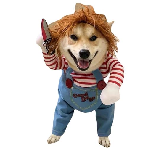 Halloween-Kostüm für Hunde, Chucky-Hundekostüm, tödliche Puppe, blutige Puppe, lustige Haustierbekleidung, Cosplay, gruseliges Outfit für Kätzchen, Welpen, Todespuppe, Größe XL von Niwugady