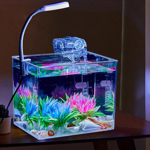 Niwugady Aquarium-Tank mit Klemmlicht, Wandfilter, Aquarium-Starter-Set, quadratisch, für Wohnzimmer, Büro, Dekoration, L von Niwugady