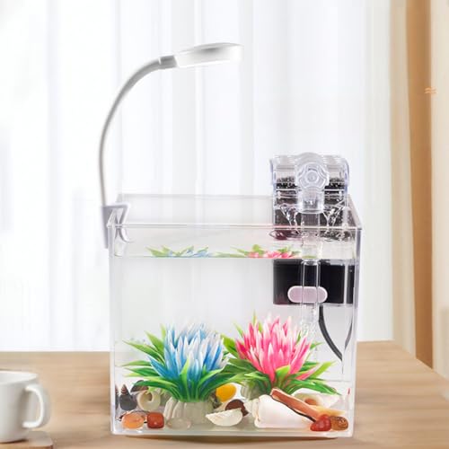 Niwugady Aquarium-Tank mit Klemmlicht, Wandfilter, Aquarium-Starter-Set, quadratisch, für Wohnzimmer, Büro, Dekoration, S von Niwugady