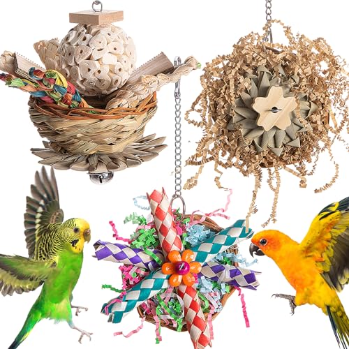 Niwugady Papageien-Vogelspielzeug, zum Aufhängen, buntes Kauspielzeug für kleine Papageien, Sittiche, Sittiche, Nymphensittiche, Liebe, Vögel, Käfigzubehör, 3 Stück von Niwugady