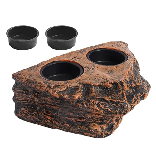 Nixiara Wasserschale für Reptilien Tank, Reptilienfuttergericht | 2 Tassen Imitation Rock Bowl - Aquariumdekoration, Schildkrötenlebensraum, Tierfütterungstisch, Feeder -Tablettzubehör für von Nixiara