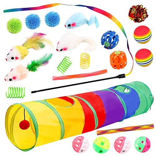 24 Pcs Katzenspielzeug Set Mit Katzentunnel Collapsible 123cm katzenspielzeug Tunnel Katzen Spielzeug Spieltunnel Katzenröhre Mit Bälle, Federspielzeug, Plüschspielzeug Spielzeugmäuse Katzen Spielzeug von Nizirioo