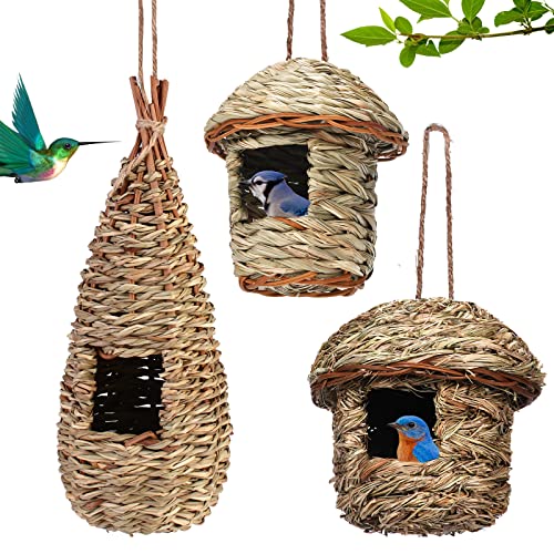 3 Pcs Vogelhäus Aufhängen, Gras Bird Nest Hängendes Vögel Haus, Wildvogelnest Den Außenbereich Gras Nisttasche Nistkästen Vögel Aufhängen Handgewebtes Vogelhäuser Für Kleine Wie Kolibris Robin Spatze von Nizirioo