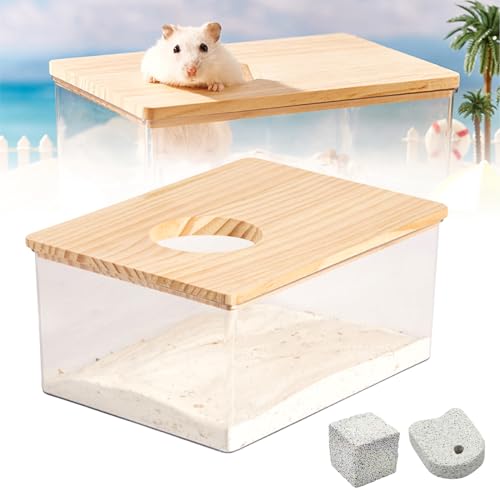 Hamster Badezimmer, Hamster Toilette, Hamster Sandbad Box Sandbad-Container für Hamster Transparenter Acryl Duschraum Sandbad Container mit Backenstein für Mäuse Lemminge Rennmäuse Kleintiere von Nizirioo