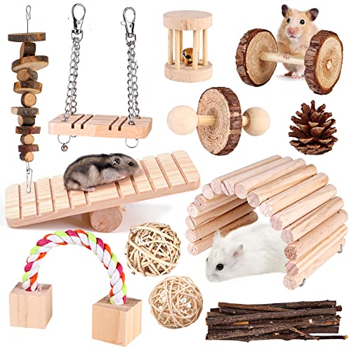 Hamster Kauspielzeug, 12 Stück Hamster Spielzeug Aus Holz, Hamster Spielzeug Aus Holz, Hamster Holzspielzeug, Natürliches Kiefernholz Aus Holz Übung Glockenrolle Zahnpflege Molar Backenzahnspielzeug von Nizirioo