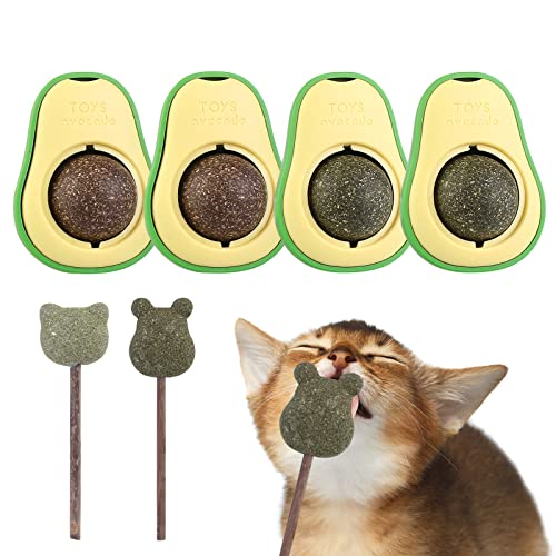 Katzenminze Ball für Katzen - 6 Stück Drehbare Katzenminze Avocado Catnip Ball Wandroller, Interaktives Leckerli-Spielzeug für Katzen, Essbare Katzenminze-Bälle, Katze Zähne Reinigen, Katzenspielzeug von Nizirioo