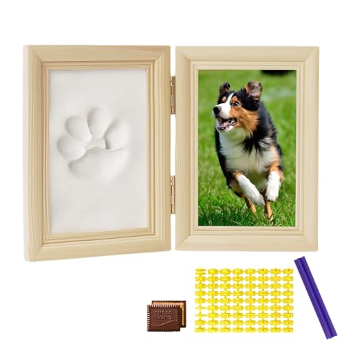 Nizirioo Pfotenabdruck Set Hund, Pfotenabdruck Set Katze, Pfotenabdruck Set Hund Und Katze, Tier Handabdruck Set, Bilderrahmen Aus Holz Pfotenabdruck Hund Pfotenabdruck Set Hund (Holzfarbe) von Nizirioo