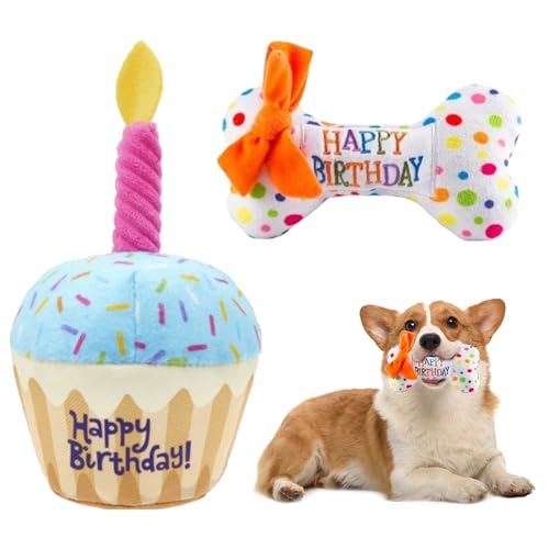 Nizirioo Plüsch-Hundespielzeug, Hund Geburtstag Spielzeug, Weiches Plüsch Hundespielzeug, Welpe Hundetorte Toys, Hunde Knochen Toys, für Welpen, Kleine(Kuchen und Knochen) von Nizirioo