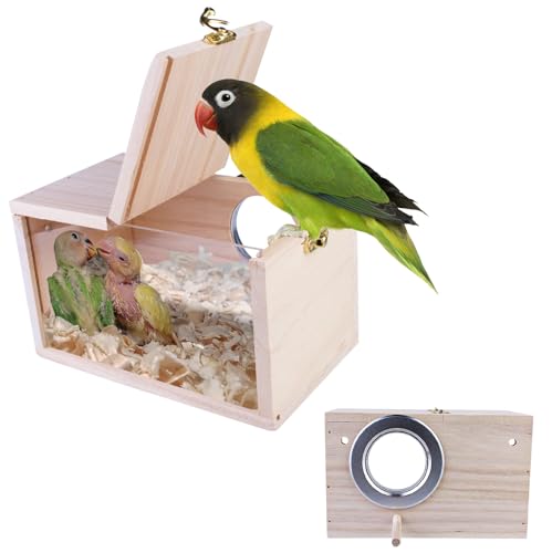 Nizirioo Wellensittich Nistkasten Transparentes Vogelzuchtbox Wellensittich Holz Zuchtbox Massivholz Papagei Zucht Box Vogelzucht Brutkasten Vogelhaus für Sittich Lovebirds Papageien12*12 * 19.5cm von Nizirioo