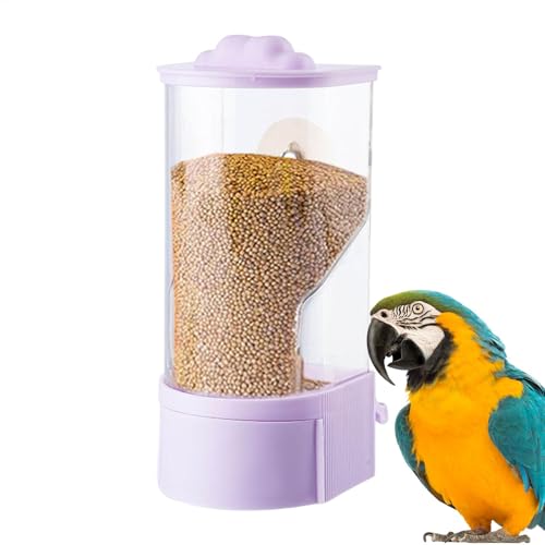 Automatic Bird Feeder for Cage, Husk Separation with Perch, No- Parakeet Food Dispenser, Automatic Feeding Accessory for Canary, Cockatiel, Finch, 19x8 cm, Purple and Yellow von Nkmujil