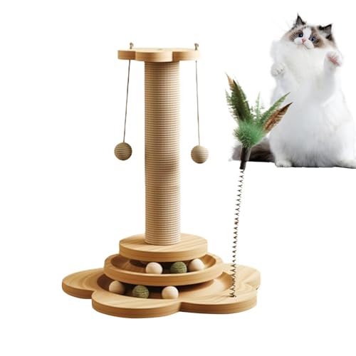 Hoher Kratzbaum,Sisal-Katzenkratzbaum - Cat Ball Track Spielzeug Aktivitätsturm | 4-in-1-Katzenkratzbaum für den Innenbereich mit Sisalball, interaktiver Kugelbahn und verspieltem Federspielzeug von Nkmujil