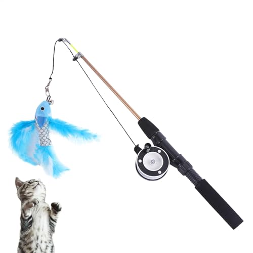 Nkmujil Cat Fishing Pole Toy, Realistic Cat Teaser with Telescopic Wand, 2-Section Extendable Interactive Indoor Kittens, Fun Training Game for Bored Cats, 40cm-72cm von Nkmujil