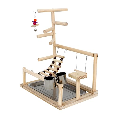 Parrot Perch Stand - Natural Wood Bird Toys for Parakeets, Cockatiels, and Conures | Wooden Bird Playground Gym with Multi- Perches for Climbing, Exercise, and Entertainment von Nkmujil