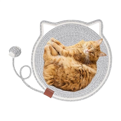 Scratch Mat for Indoor Cats, Round Horizontal Scratching Pad with Toy, Multi-Functional Cat Bed, Furniture Protector for Wall, Couch, Carpet and Sofa, Gray Yellow and Black von Nkmujil