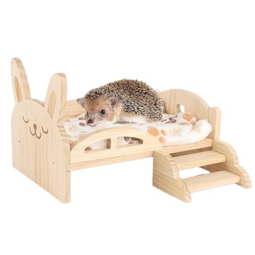 Small Animal Bed, Wooden Bunny Bed, Hamsters Sleeping Bed, Chinchilla Nest for Bunny and Squirrel, Bunny Sleeping Habitat with Stairs, Cute Bunny House Bed for Hedgehog, Kitten, Hamster, Ferret von Nkmujil