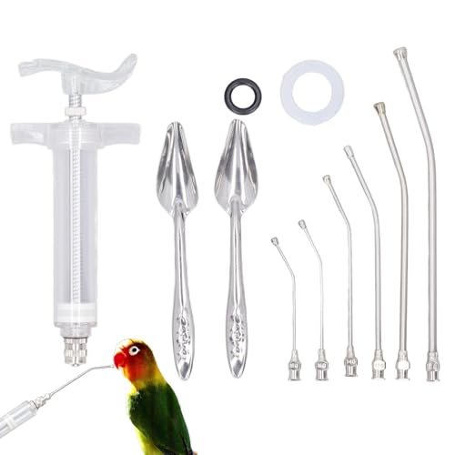 Vogelfutterset Fütterung Vogelfütterung Set Fütterung Spritze Tube Manuelle Spritze Kit Gebogene Zwangsrohr Edelstahl Löffel Vogelpflege Supplies Fütterung Haustier Vögel Hühnerspritze von Nlrlo