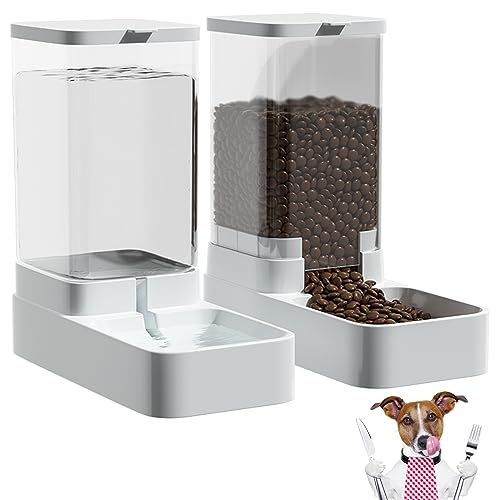 Nmbol Futterspender und Wasserspender für Katzen und Hunde,2-in-1 Katzenfutter,Wasserspender für Mittelgroße Haustiere,Futterautomat 2.1KG,Wasserspender 3.8L,Trennung von Wasser und Lebensmitteln von Nmbol