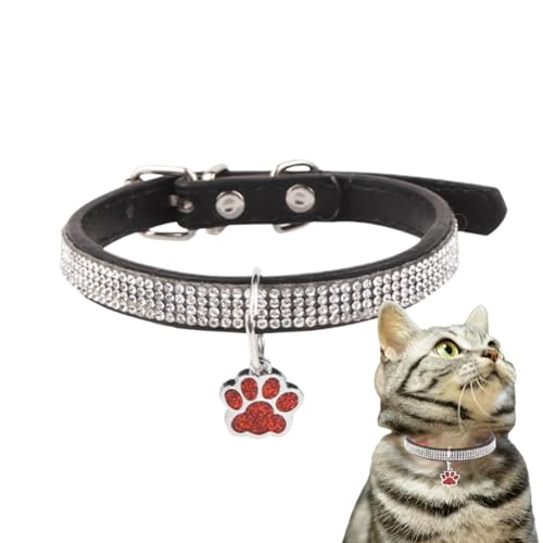 Nmkeqlos Edelstein Katzenhalsband, Katzenhalsband Strass - Funkelnde Katzenhalsbänder - Kätzchenhalsband mit Pfotenabdruckanhänger, verstellbare Haustierhalsbänder, Haustierzubehör für kleine von Nmkeqlos