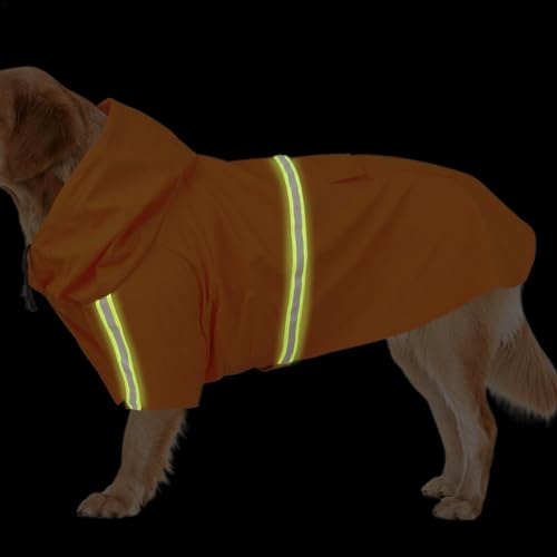 Nmkeqlos Hunderegenmantel, Hunderegenponcho - Leicht tragbare Haustier-Regenjacke - Wasserdichter und reflektierender Streifen-Poncho mit Kapuze, atmungsaktiver, verstellbarer Haustier-Regenmantel für von Nmkeqlos